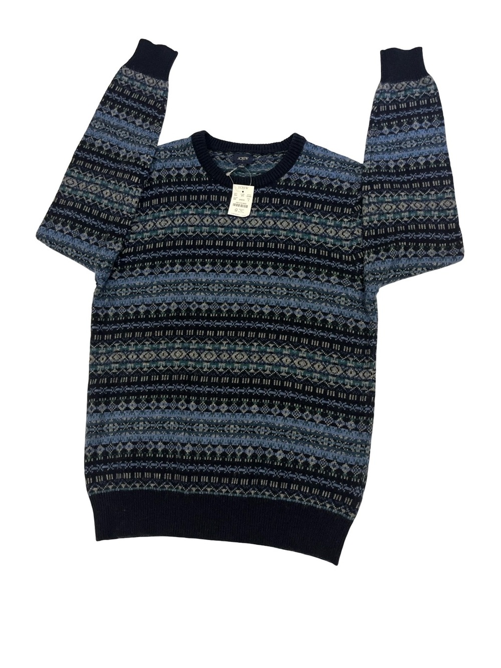 NWT J. Crew Jcrew Fair Isle Sweater Sz S Blue Lambswool Nordic Preppy Workwear